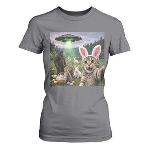 Funny Easter Day T Shirt For Women Cat Selfie With Bunny Bigfoot UFO Bunny Egg TS10 Charcoal Print Your Wear
