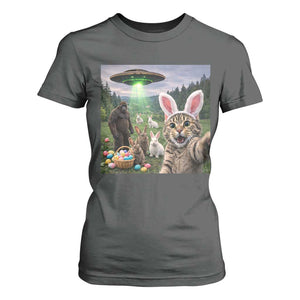 Funny Easter Day T Shirt For Women Cat Selfie With Bunny Bigfoot UFO Bunny Egg TS10 Dark Heather Print Your Wear