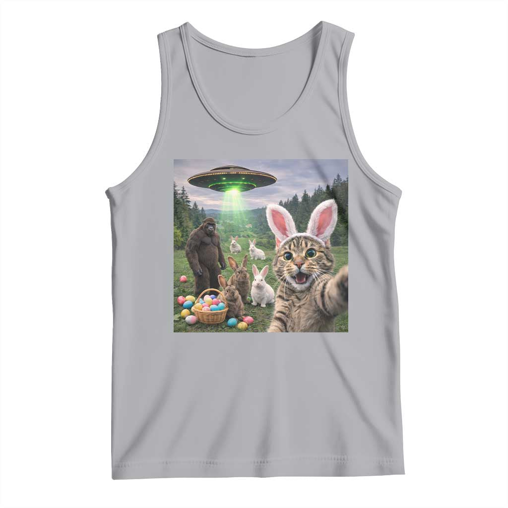 Funny Easter Day Tank Top Cat Selfie With Bunny Bigfoot UFO Bunny Egg TS10 Athletic Heather Print Your Wear