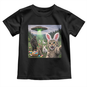 Funny Easter Day Toddler T Shirt Cat Selfie With Bunny Bigfoot UFO Bunny Egg TS10 Black Print Your Wear