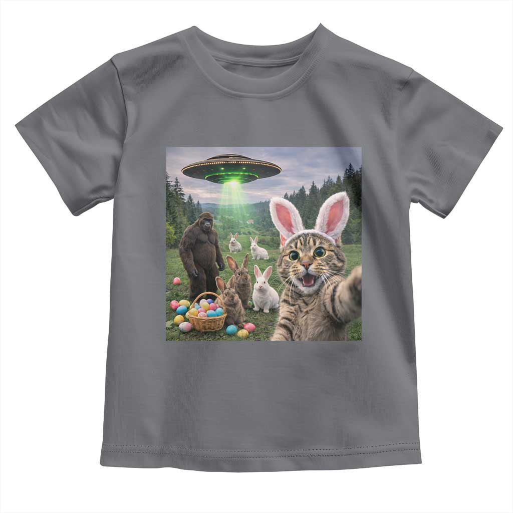 Funny Easter Day Toddler T Shirt Cat Selfie With Bunny Bigfoot UFO Bunny Egg TS10 Charcoal Print Your Wear