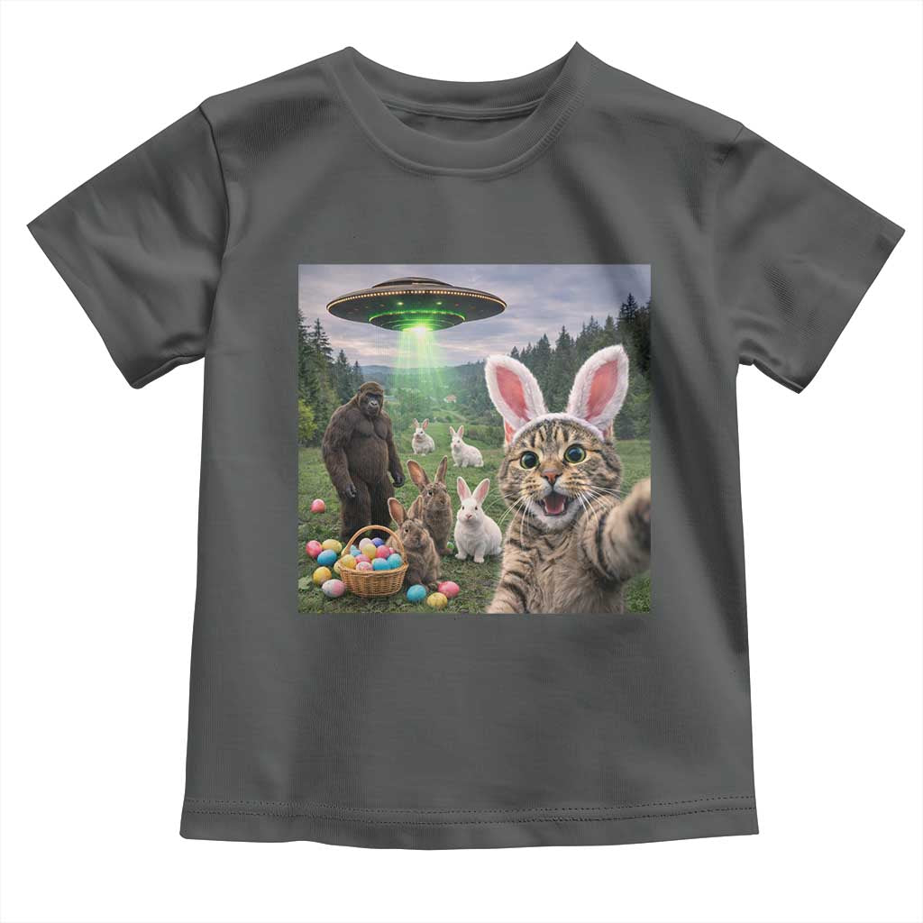 Funny Easter Day Toddler T Shirt Cat Selfie With Bunny Bigfoot UFO Bunny Egg TS10 Dark Heather Print Your Wear