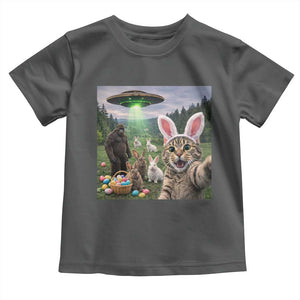 Funny Easter Day Toddler T Shirt Cat Selfie With Bunny Bigfoot UFO Bunny Egg TS10 Dark Heather Print Your Wear