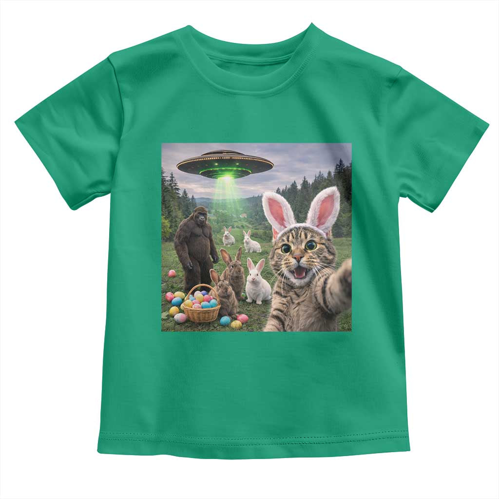 Funny Easter Day Toddler T Shirt Cat Selfie With Bunny Bigfoot UFO Bunny Egg TS10 Irish Green Print Your Wear