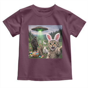 Funny Easter Day Toddler T Shirt Cat Selfie With Bunny Bigfoot UFO Bunny Egg TS10 Maroon Print Your Wear