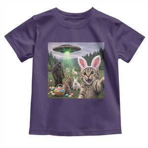 Funny Easter Day Toddler T Shirt Cat Selfie With Bunny Bigfoot UFO Bunny Egg TS10 Purple Print Your Wear