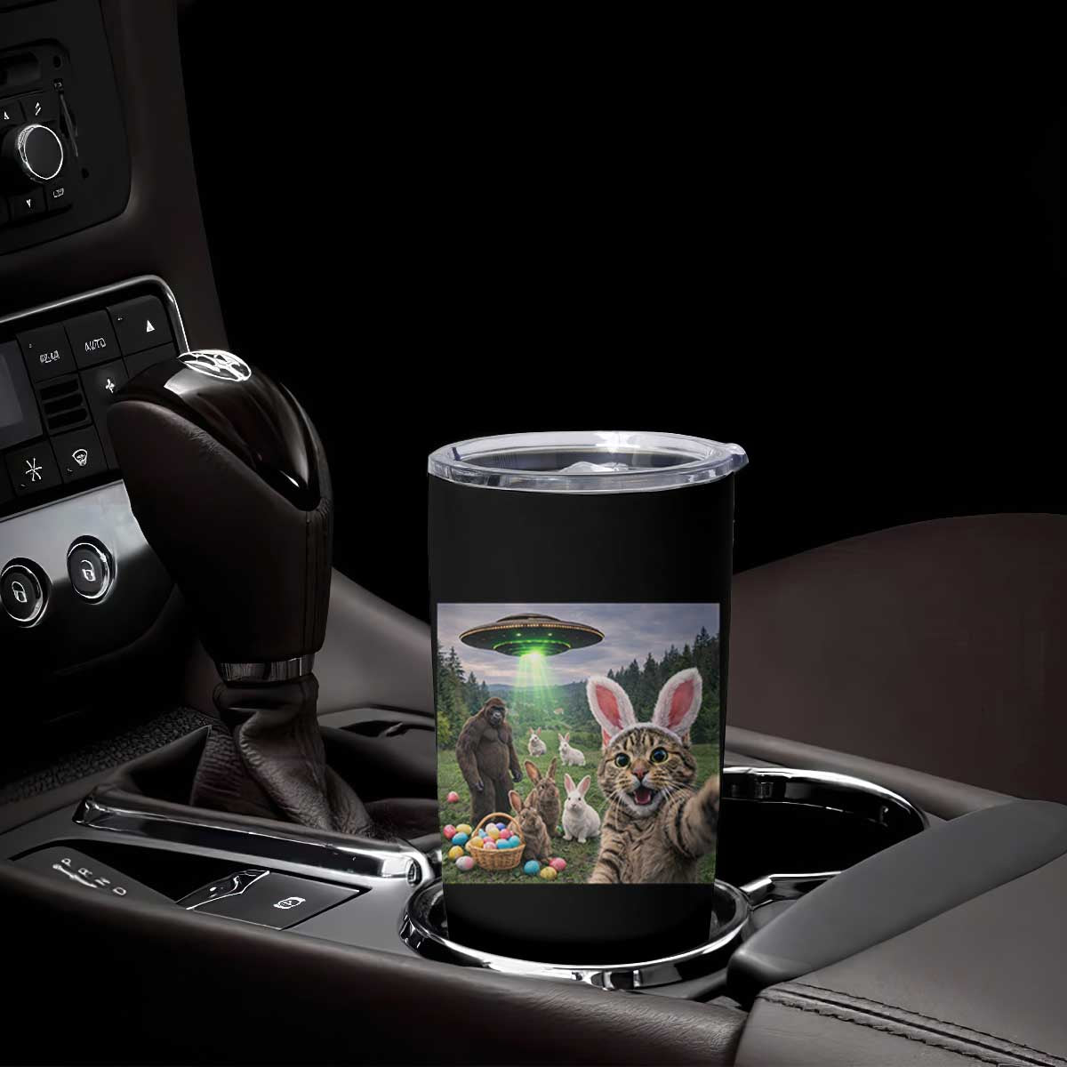 Funny Easter Day Tumbler Cup Cat Selfie With Bunny Bigfoot UFO Bunny Egg TS10 Print Your Wear