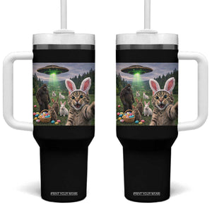 Funny Easter Day Tumbler With Handle Cat Selfie With Bunny Bigfoot UFO Bunny Egg TS10 One Size: 40 oz Black Print Your Wear