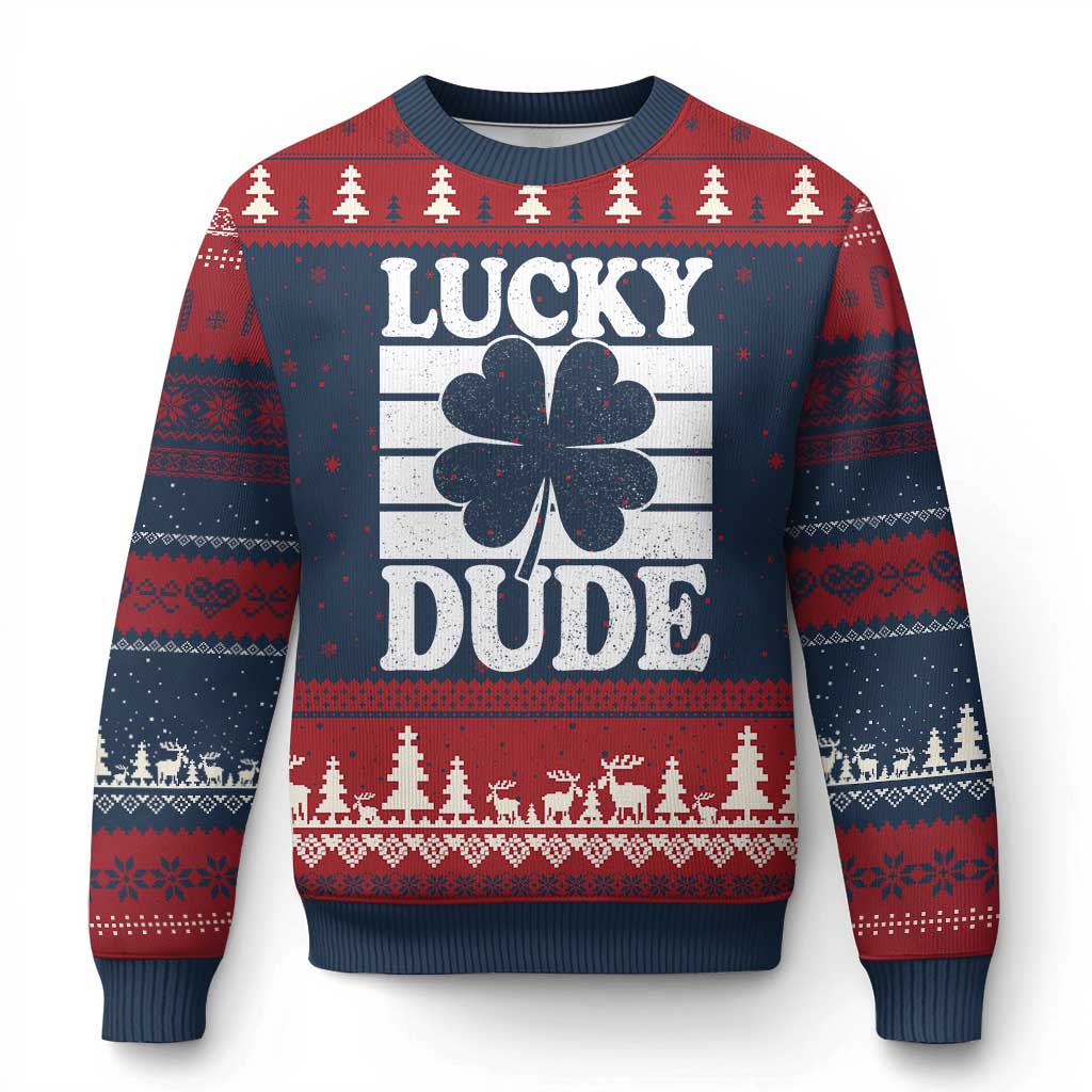 Funny Lucky Dude Ugly Christmas Sweater Irish Boys St Patricks Day TS10 Navy Red Print Your Wear