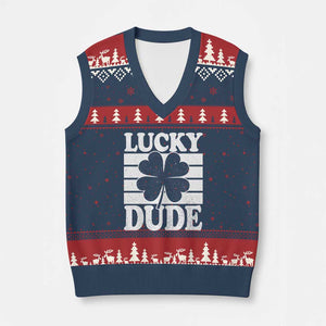 Funny Lucky Dude V-Neck Knit Sweater Vest Irish Boys St Patricks Day TS10 Navy Red Print Your Wear