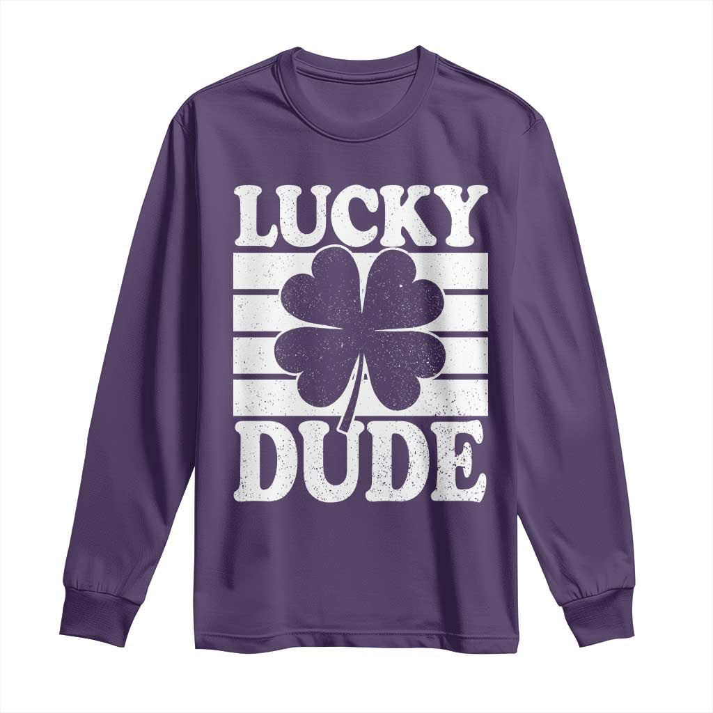 Funny Lucky Dude Long Sleeve Shirt Irish Boys St Patricks Day TS10 Purple Print Your Wear