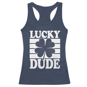 Funny Lucky Dude Racerback Tank Top Irish Boys St Patricks Day TS10 Navy Print Your Wear