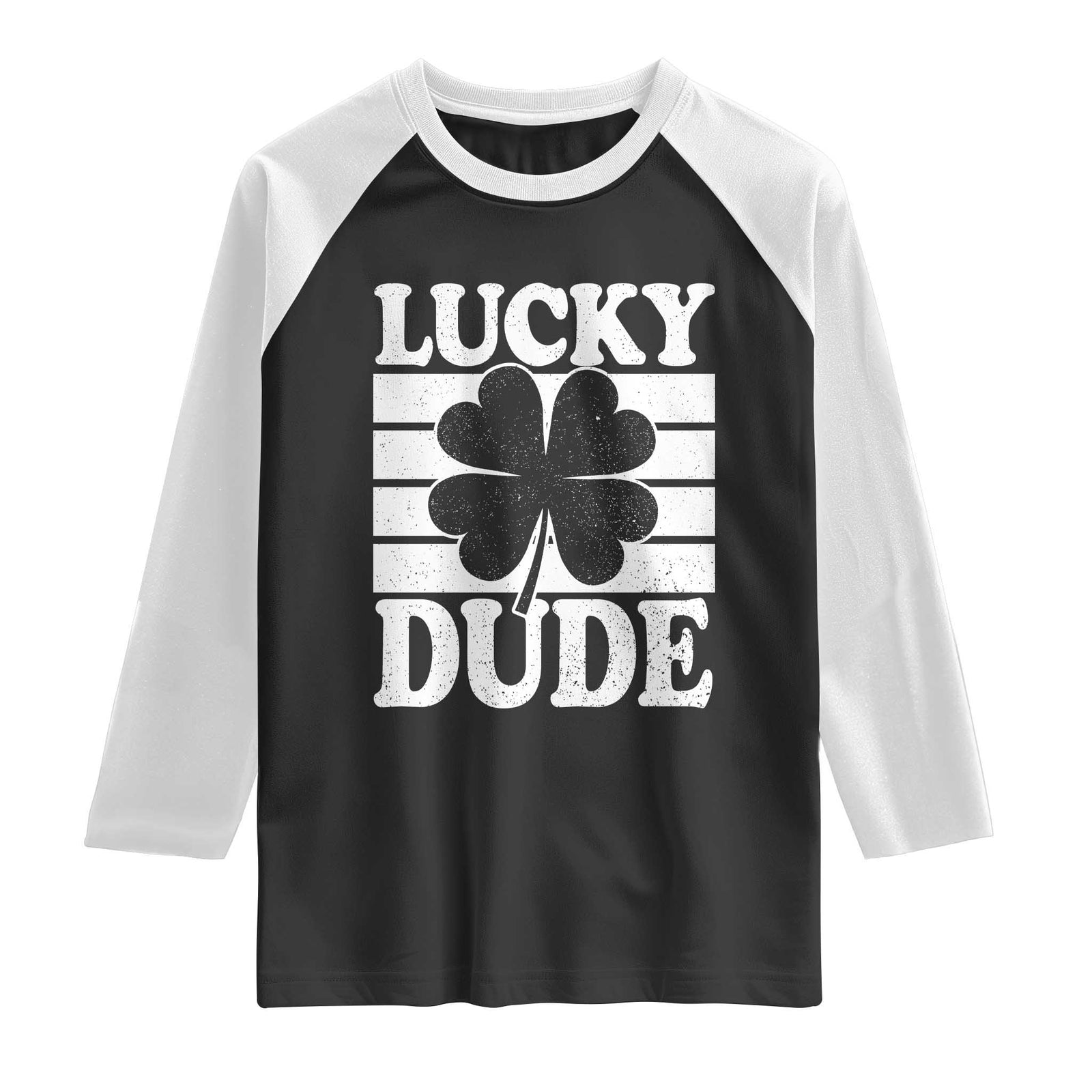 Funny Lucky Dude Raglan Shirt Irish Boys St Patricks Day TS10 Black White Print Your Wear