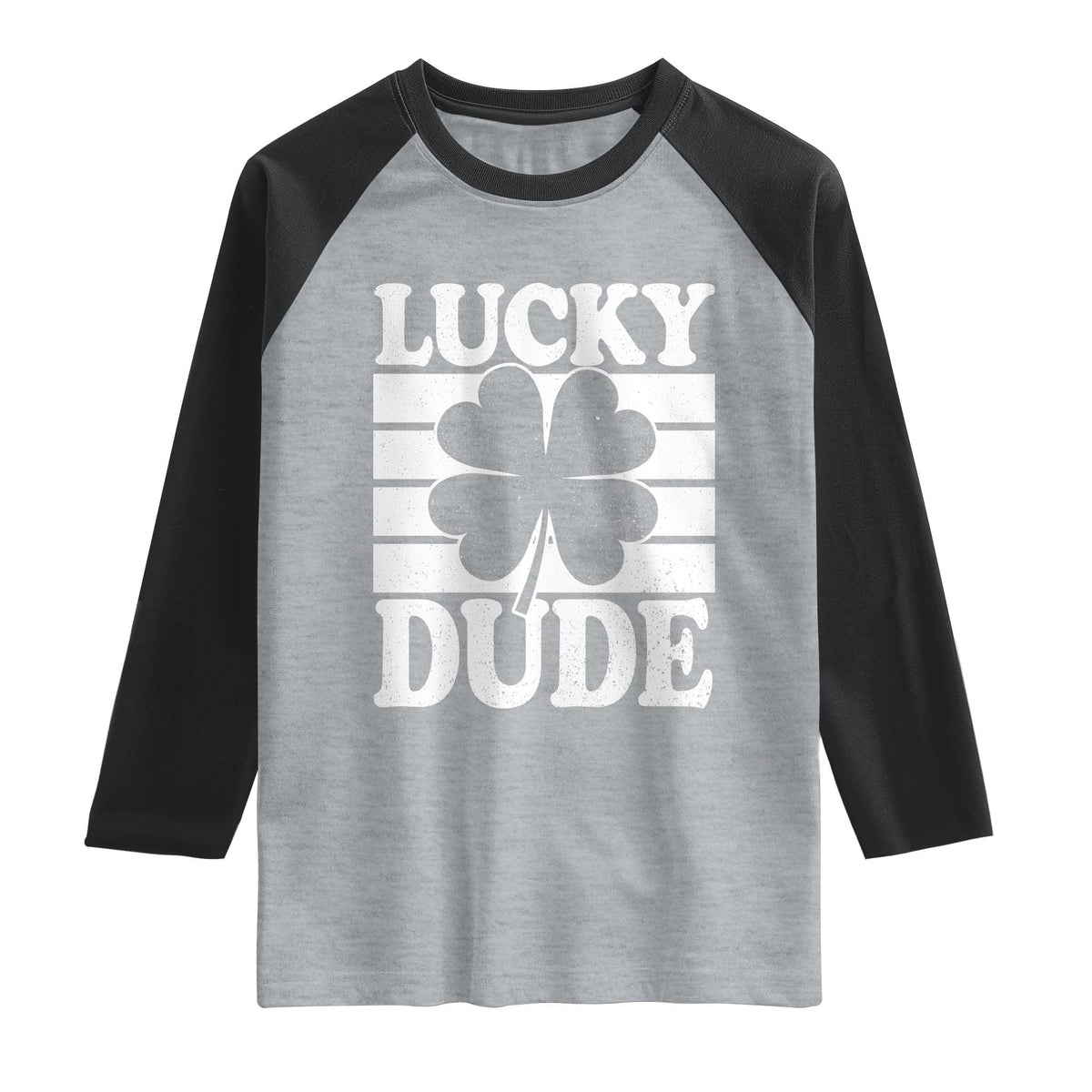 Funny Lucky Dude Raglan Shirt Irish Boys St Patricks Day TS10 Heather Gray Black Print Your Wear