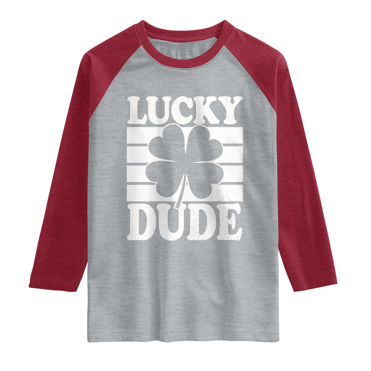 Funny Lucky Dude Raglan Shirt Irish Boys St Patricks Day TS10 Heather Gray Heather Red Print Your Wear