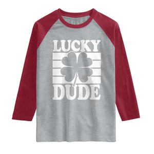 Funny Lucky Dude Raglan Shirt Irish Boys St Patricks Day TS10 Heather Gray Heather Red Print Your Wear