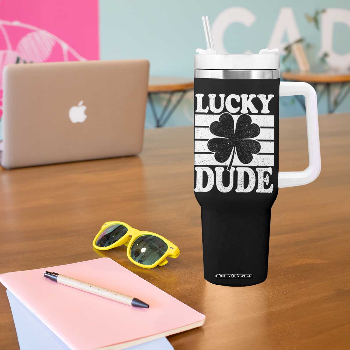 Funny Lucky Dude Tumbler With Handle Irish Boys St Patricks Day TS10 Print Your Wear