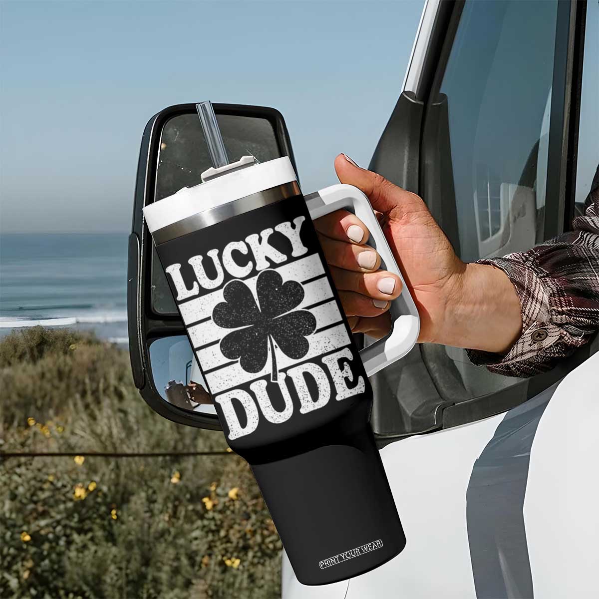 Funny Lucky Dude Tumbler With Handle Irish Boys St Patricks Day TS10 Print Your Wear