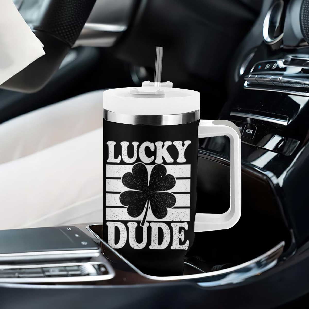 Funny Lucky Dude Tumbler With Handle Irish Boys St Patricks Day TS10 Print Your Wear
