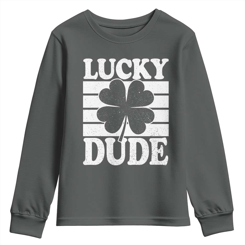 Funny Lucky Dude Youth Sweatshirt Irish Boys St Patricks Day TS10 Dark Heather Print Your Wear