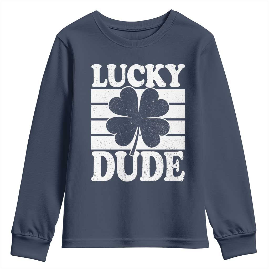 Funny Lucky Dude Youth Sweatshirt Irish Boys St Patricks Day TS10 Navy Print Your Wear