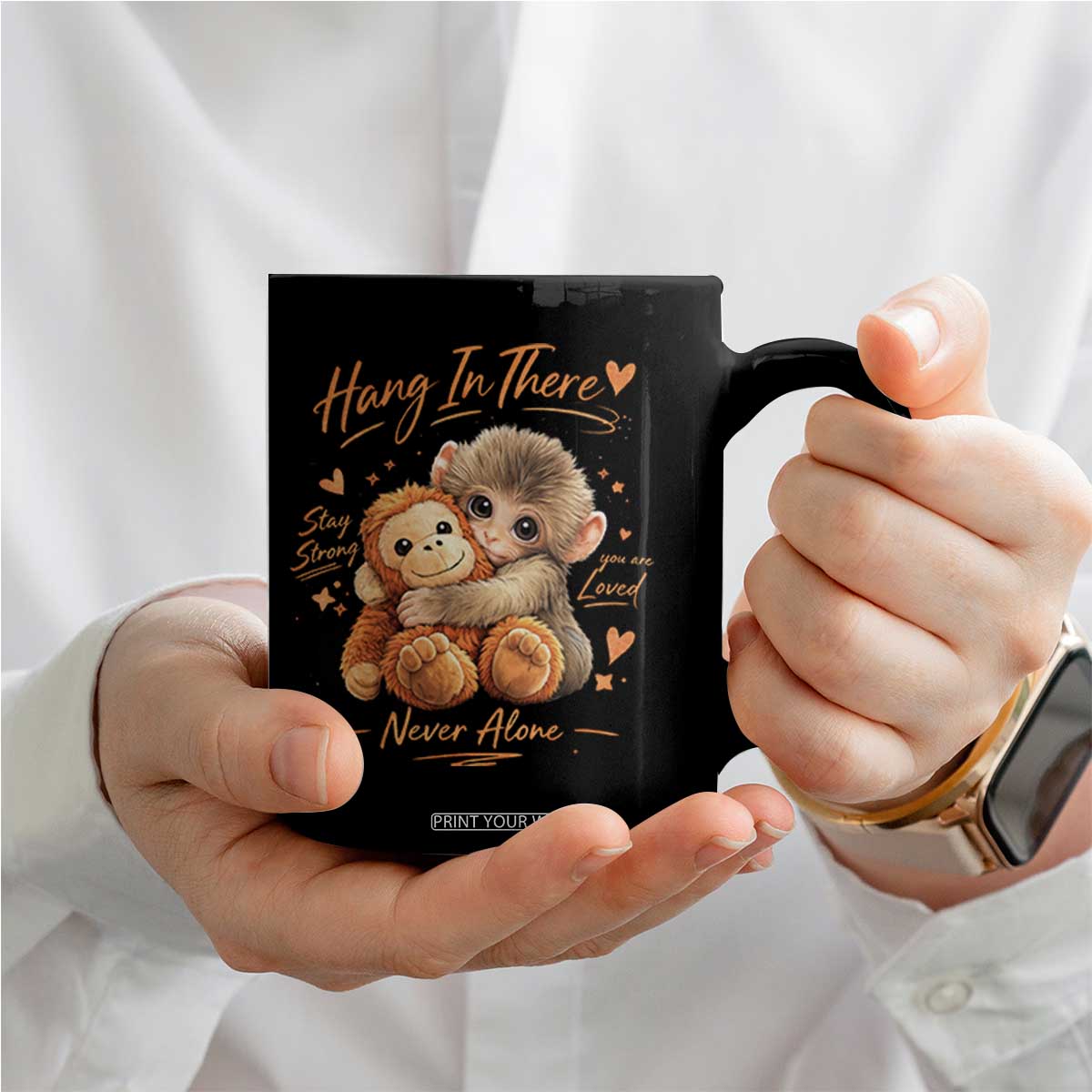 Cute Baby Monkey Punch Coffee Mug Adorable Emotional Graphic Little Punch TS10 Print Your Wear