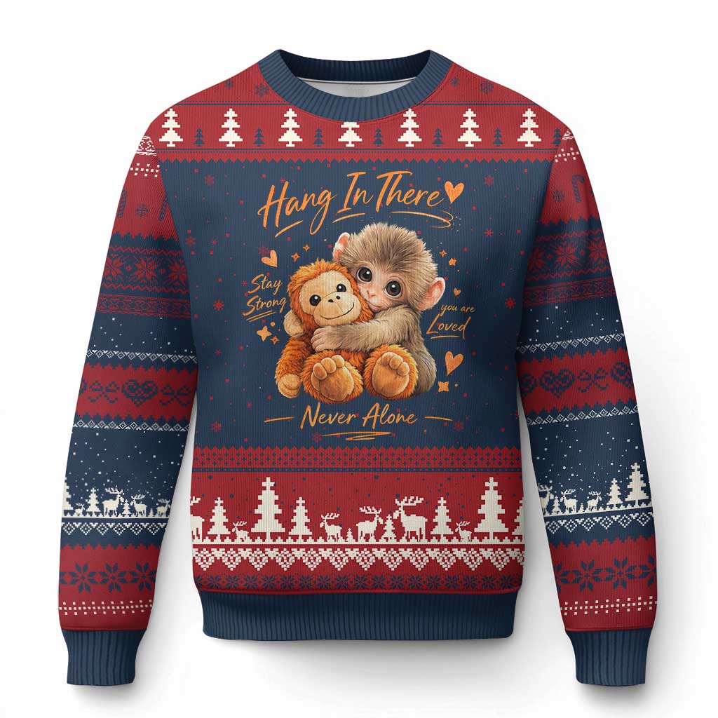 Cute Baby Monkey Punch Ugly Christmas Sweater Adorable Emotional Graphic Little Punch TS10 Navy Red Print Your Wear