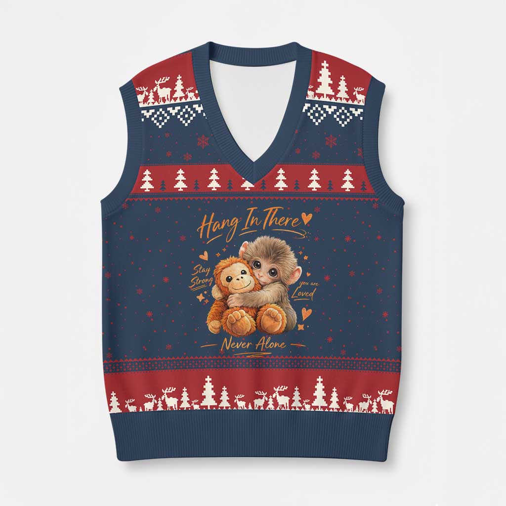 Cute Baby Monkey Punch V-Neck Knit Sweater Vest Adorable Emotional Graphic Little Punch TS10 Navy Red Print Your Wear
