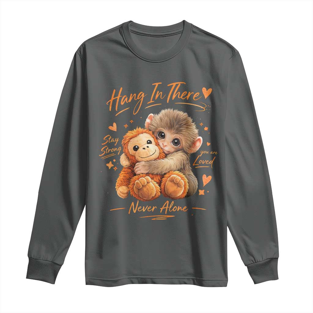 Cute Baby Monkey Punch Long Sleeve Shirt Adorable Emotional Graphic Little Punch TS10 Dark Heather Print Your Wear