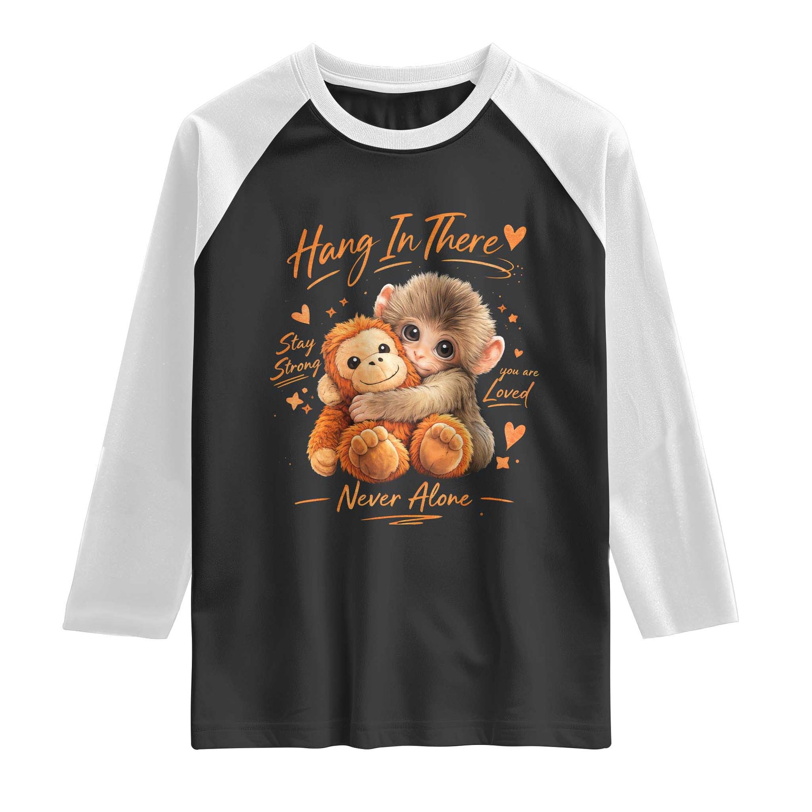Cute Baby Monkey Punch Raglan Shirt Adorable Emotional Graphic Little Punch TS10 Black White Print Your Wear