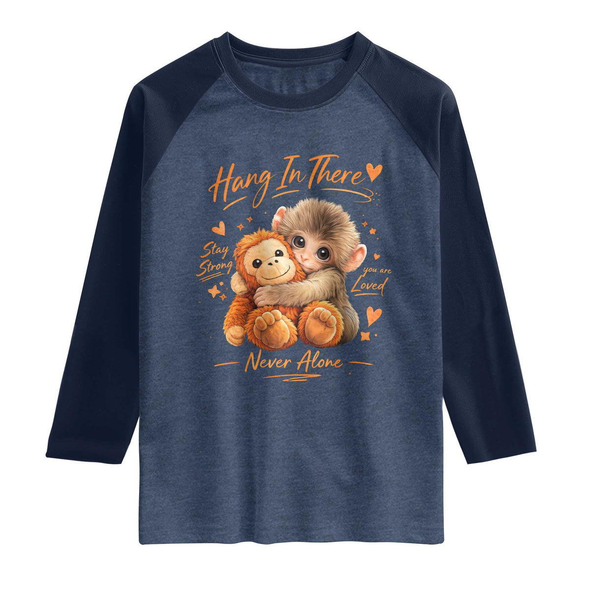 Cute Baby Monkey Punch Raglan Shirt Adorable Emotional Graphic Little Punch TS10 Heather Denim Navy Print Your Wear