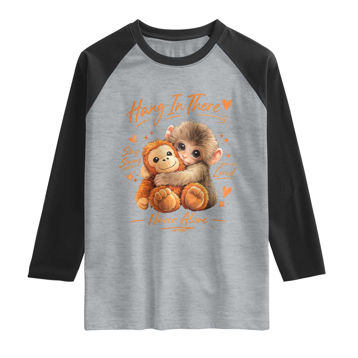 Cute Baby Monkey Punch Raglan Shirt Adorable Emotional Graphic Little Punch TS10 Heather Gray Black Print Your Wear
