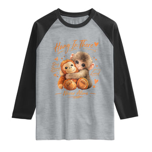 Cute Baby Monkey Punch Raglan Shirt Adorable Emotional Graphic Little Punch TS10 Heather Gray Black Print Your Wear