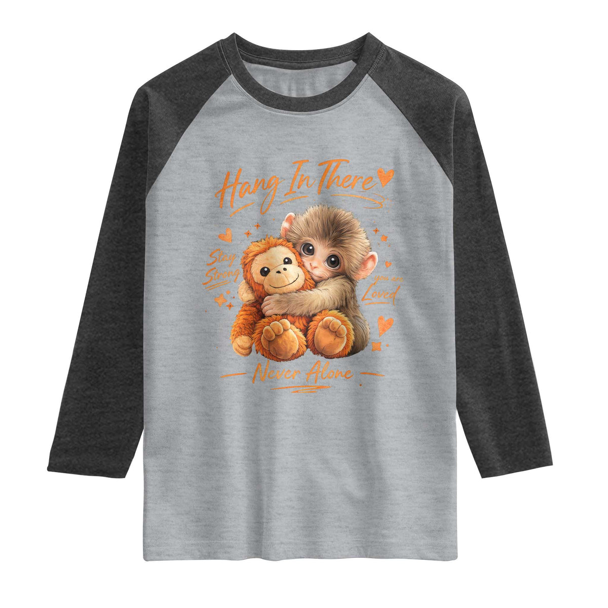 Cute Baby Monkey Punch Raglan Shirt Adorable Emotional Graphic Little Punch TS10 Heather Gray Heather Charcoal Print Your Wear