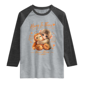Cute Baby Monkey Punch Raglan Shirt Adorable Emotional Graphic Little Punch TS10 Heather Gray Heather Charcoal Print Your Wear