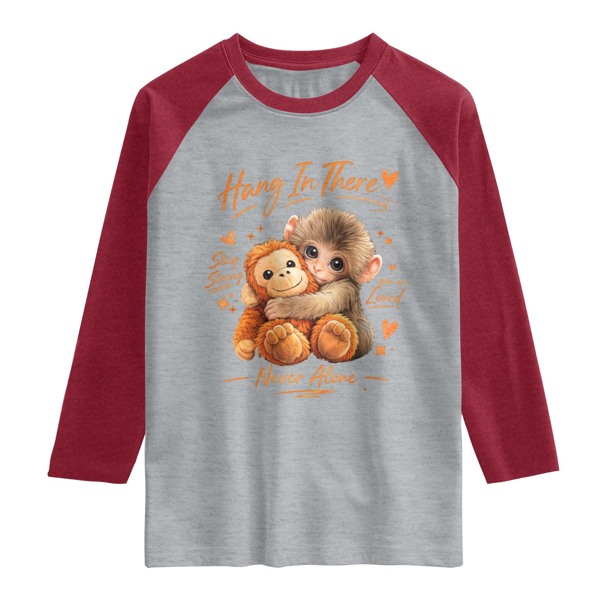 Cute Baby Monkey Punch Raglan Shirt Adorable Emotional Graphic Little Punch TS10 Heather Gray Heather Red Print Your Wear
