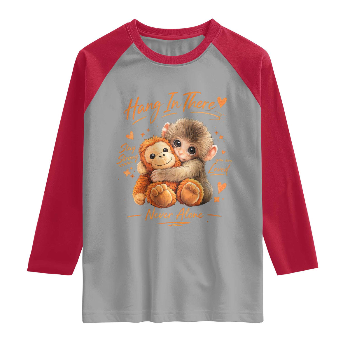 Cute Baby Monkey Punch Raglan Shirt Adorable Emotional Graphic Little Punch TS10 Sport Gray Red Print Your Wear