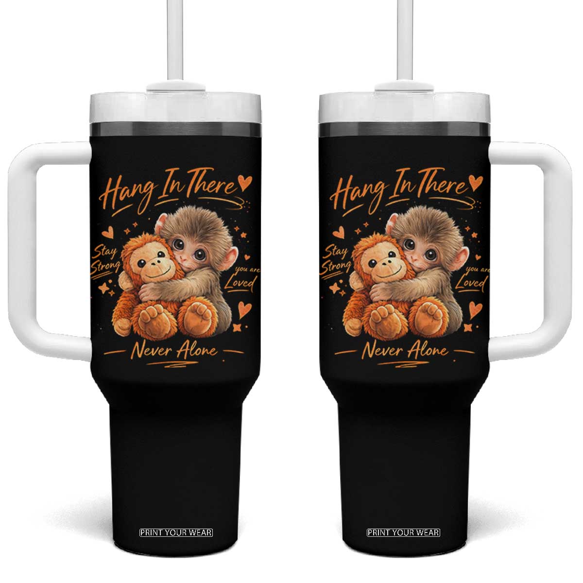 Cute Baby Monkey Punch Tumbler With Handle Adorable Emotional Graphic Little Punch TS10 One Size: 40 oz Black Print Your Wear