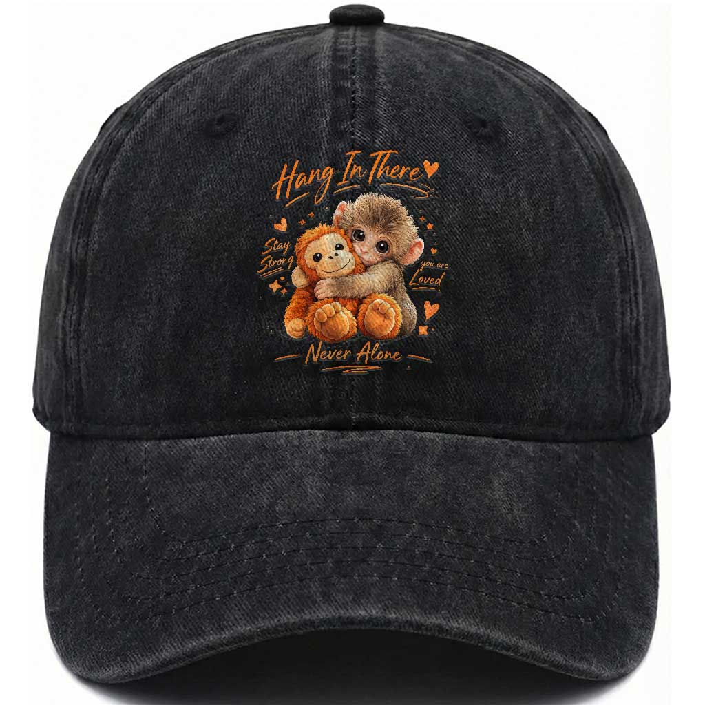 Cute Baby Monkey Punch Washed Cotton Baseball Cap Adorable Emotional Graphic Little Punch TS10 Washed Cap Universal Fit Black Print Your Wear