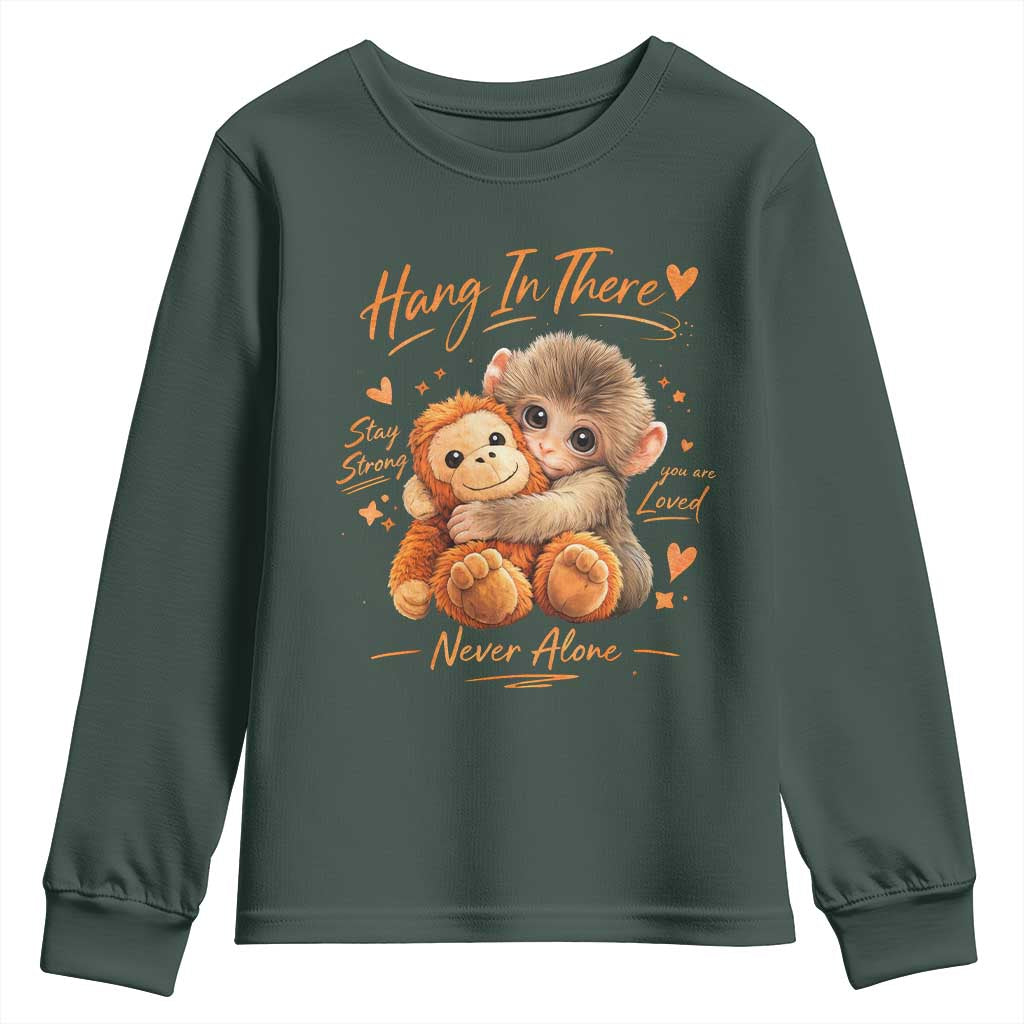 Cute Baby Monkey Punch Youth Sweatshirt Adorable Emotional Graphic Little Punch TS10 Dark Forest Green Print Your Wear