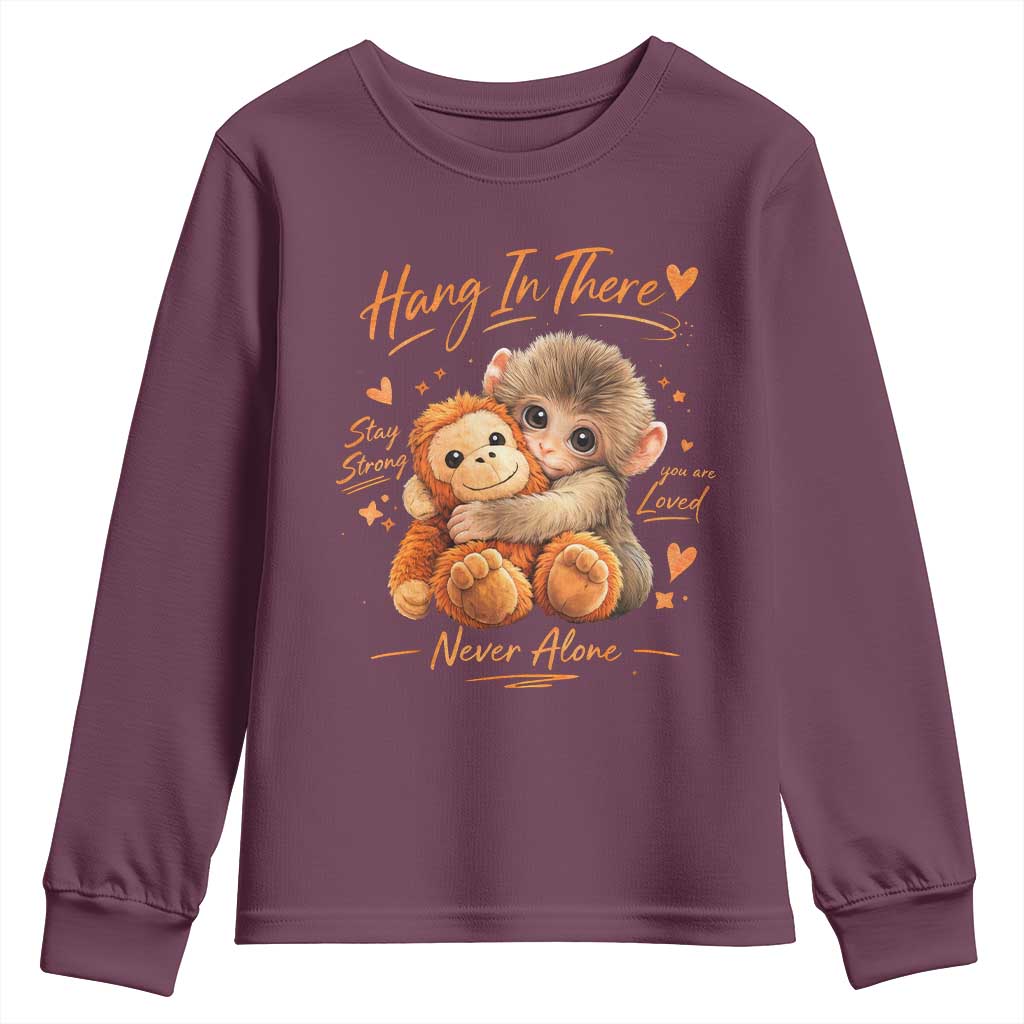 Cute Baby Monkey Punch Youth Sweatshirt Adorable Emotional Graphic Little Punch TS10 Maroon Print Your Wear