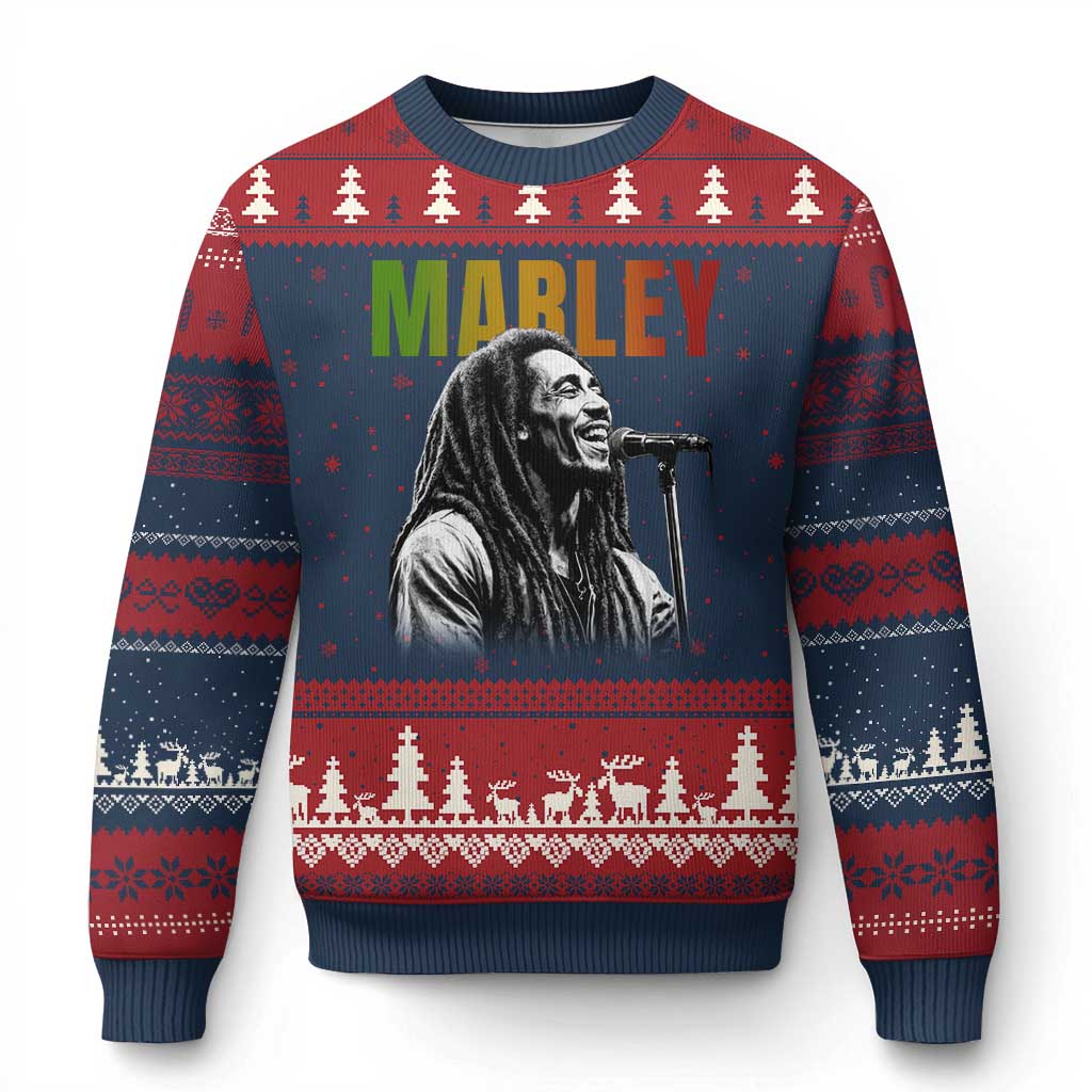Vintage Marley Ugly Christmas Sweater Rastaman Jamaica Jamaican Rasta Reggage Music TS10 Navy Red Print Your Wear