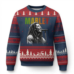Vintage Marley Ugly Christmas Sweater Rastaman Jamaica Jamaican Rasta Reggage Music TS10 Navy Red Print Your Wear