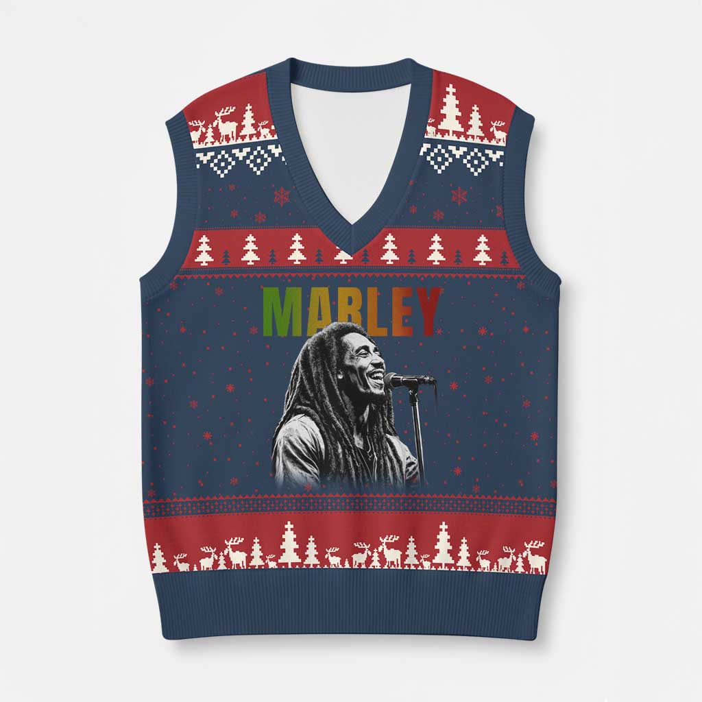 Vintage Marley V-Neck Knit Sweater Vest Rastaman Jamaica Jamaican Rasta Reggage Music TS10 Navy Red Print Your Wear