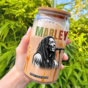 Vintage Marley Glass Can Rastaman Jamaica Jamaican Rasta Reggage Music TS10 Black Print Your Wear