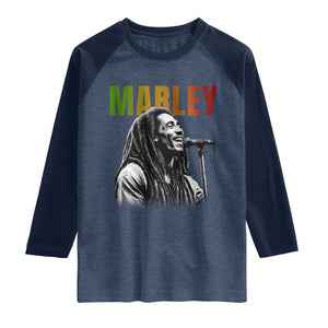 Vintage Marley Raglan Shirt Rastaman Jamaica Jamaican Rasta Reggage Music TS10 Heather Denim Navy Print Your Wear