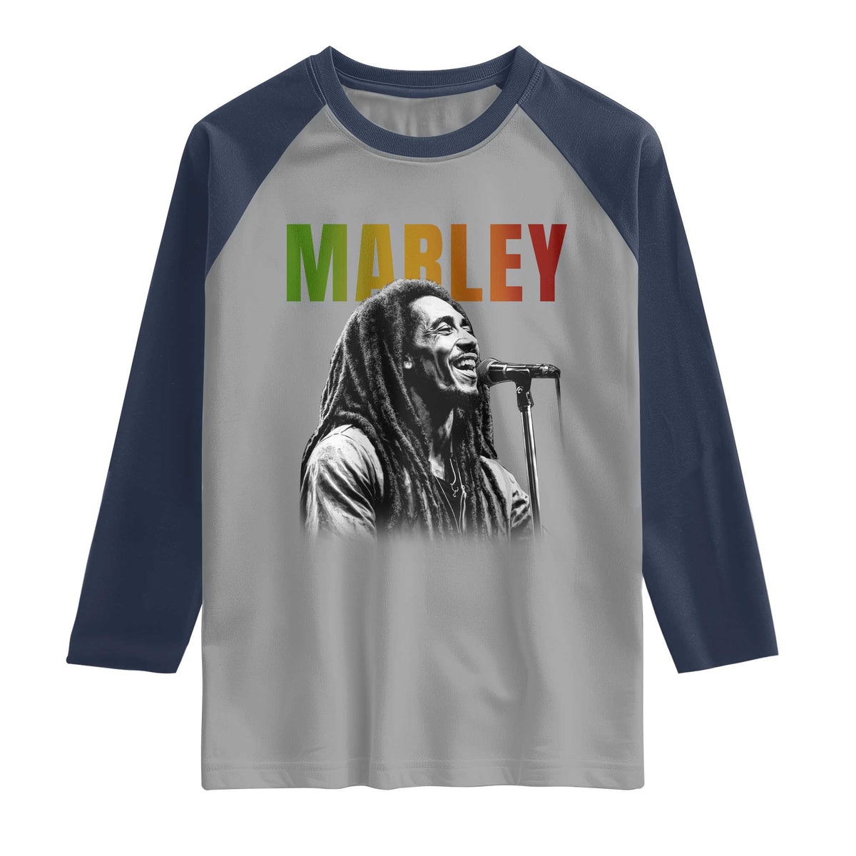Vintage Marley Raglan Shirt Rastaman Jamaica Jamaican Rasta Reggage Music TS10 Sport Gray Navy Print Your Wear