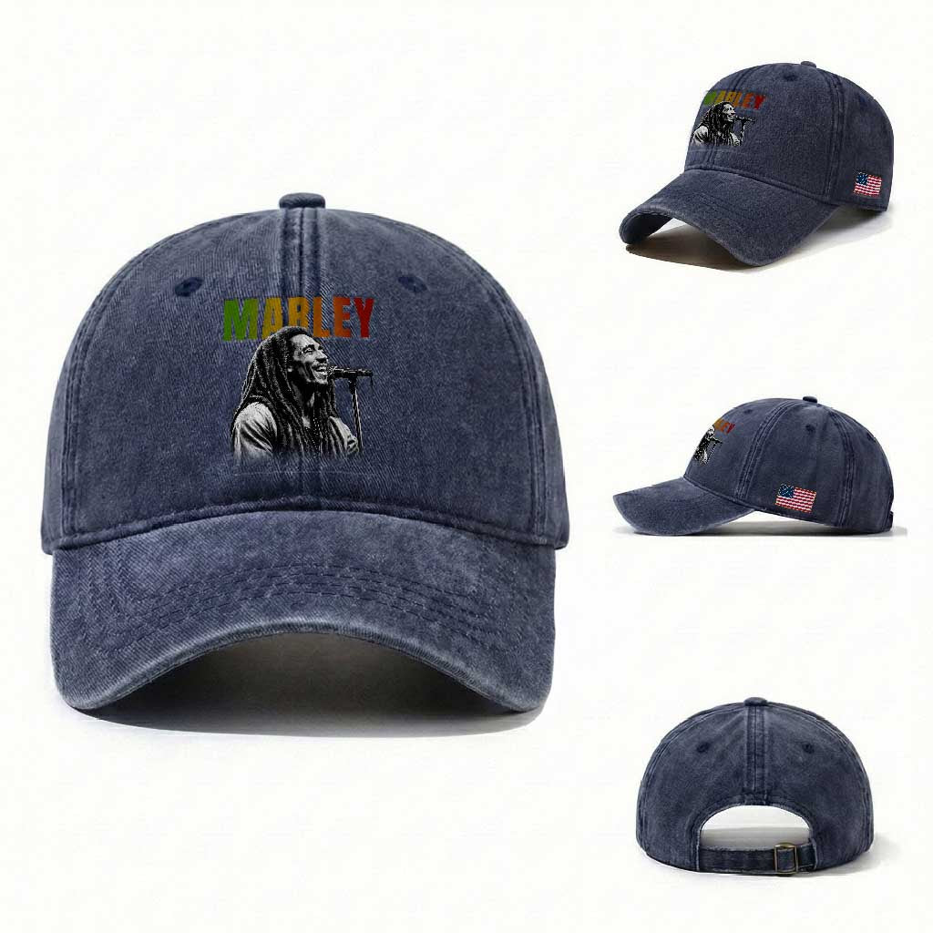Vintage Marley Washed Cotton Baseball Cap Rastaman Jamaica Jamaican Rasta Reggage Music TS10 Washed Cap Universal Fit Navy Print Your Wear