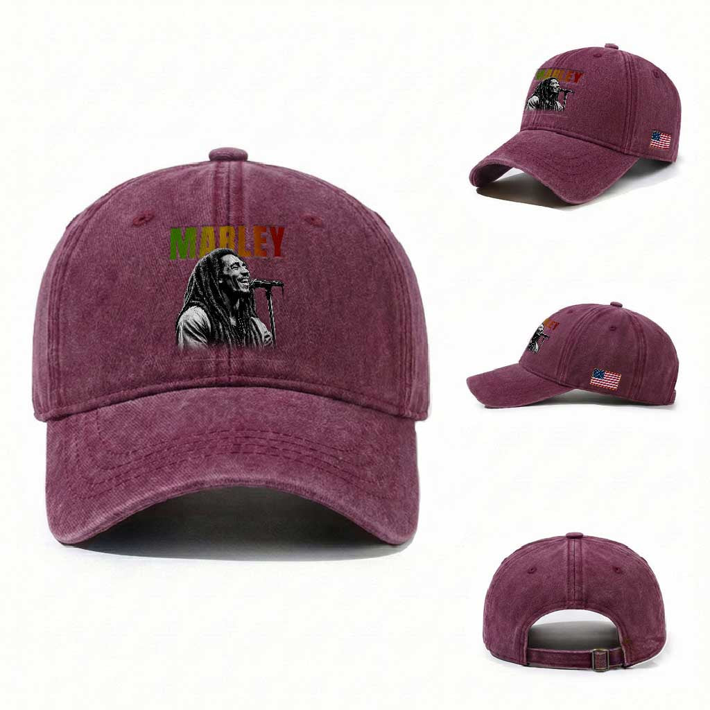 Vintage Marley Washed Cotton Baseball Cap Rastaman Jamaica Jamaican Rasta Reggage Music TS10 Washed Cap Universal Fit Burgundy Print Your Wear