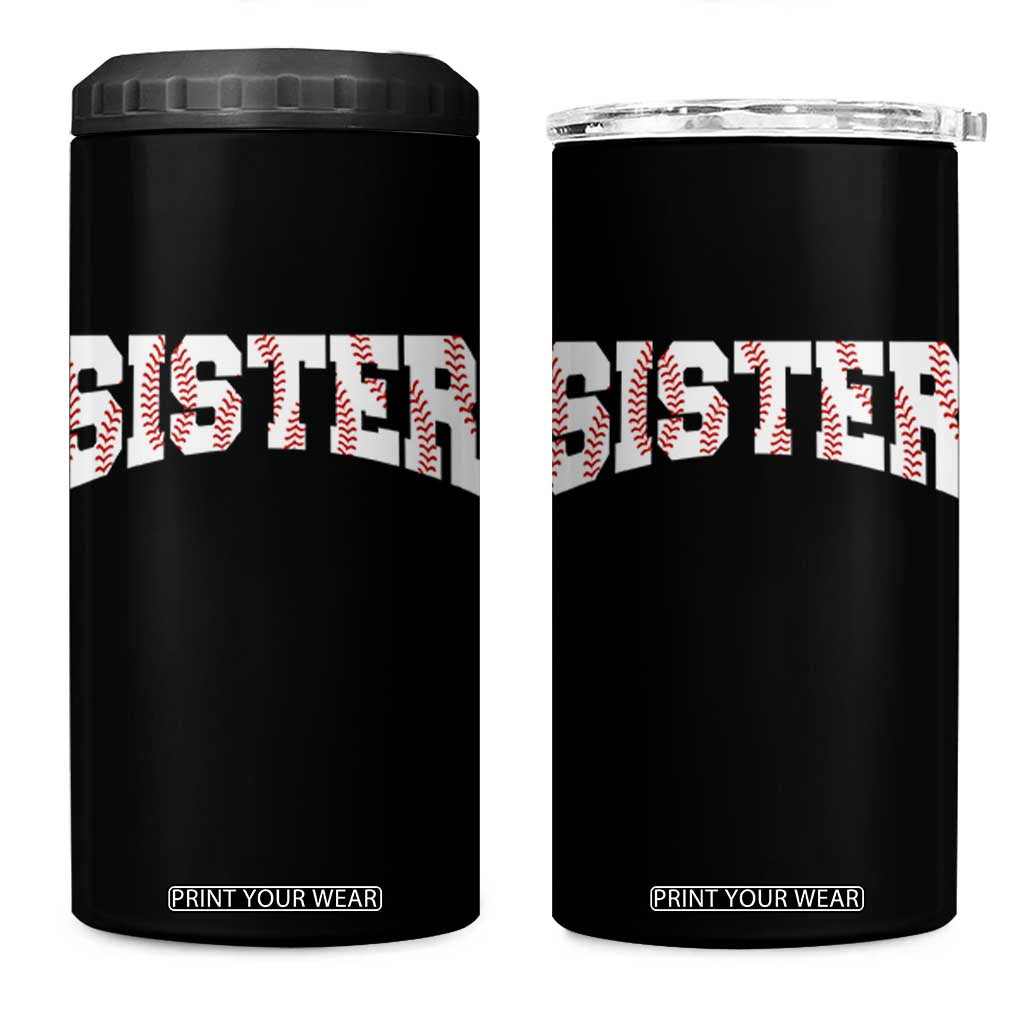 Baseball Sister 4 in 1 Can Cooler Tumbler Retro Varsity Baseball Season Family TS10 One Size: 16 oz Black Print Your Wear